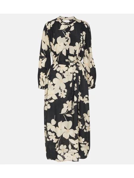 Zamatové kvetinové midi šaty Velvet po kolená čierna