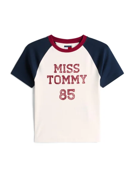 Tommy Jeans Tricou bleumarin / roşu închis / alb bej
