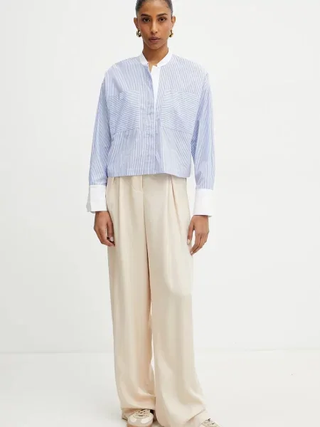 MAX&Co. koszula biały relaxed ze stójką błękitna