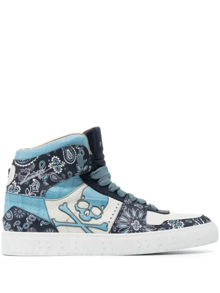 Sneakerși Philipp Plein cu imagine cu model paisley albastru
