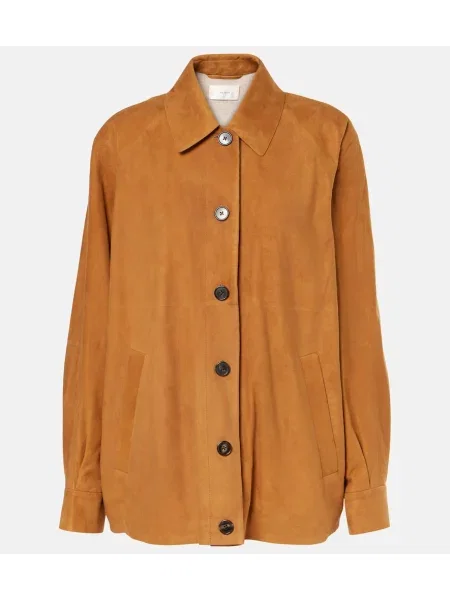 Geacă The Row din piele de căprioară maro