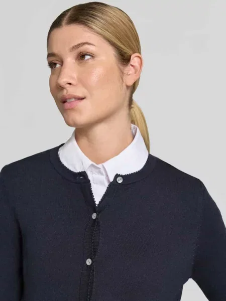Kardigan rozpinany o kroju regular fit z mieszanki z falistym wykończeniem Christian Berg Woman granatowy
