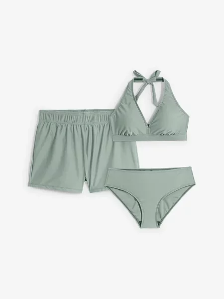 Bikini + szorty kąpielowe 3 części szare