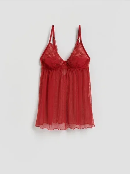 Reserved Koszula nocna z haftem czerwony