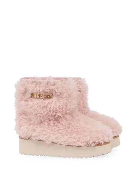Botine Love Moschino cu platformă din piele de oaie roz
