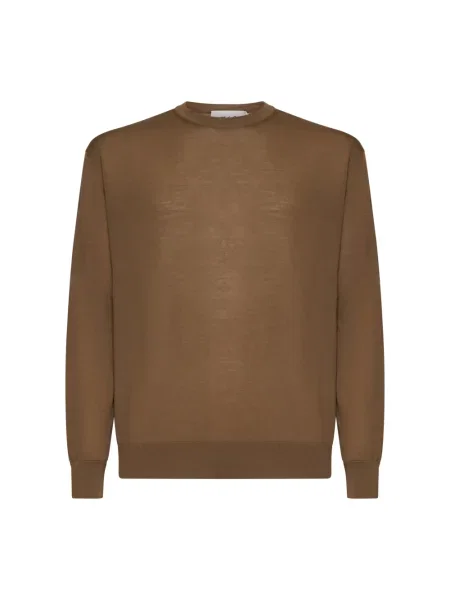 Sweter D4.0 wełniany z okrągłym dekoltem brązowy