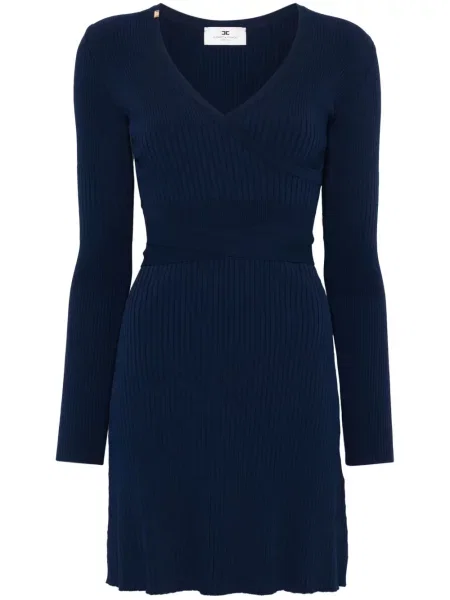 Dzianinowa mała sukienka mini Elisabetta Franchi garniturowa niebieska