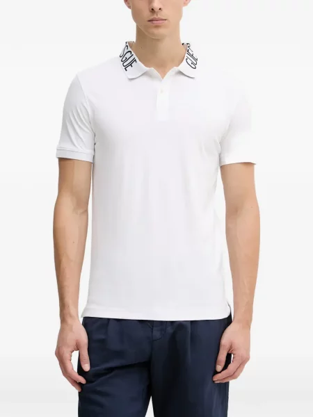Gulerat tricou polo Guess cu autograf alb
