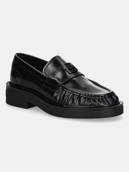 Кожени мокасини Tommy Jeans TJW ORIGIN LOAFER с равна подметка черно