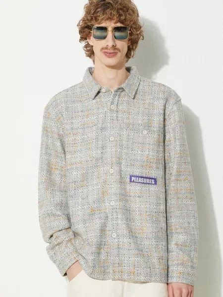 Πουκάμισο από μείγμα μαλλιού PLEASURES Periodic Work Shirt γκρι