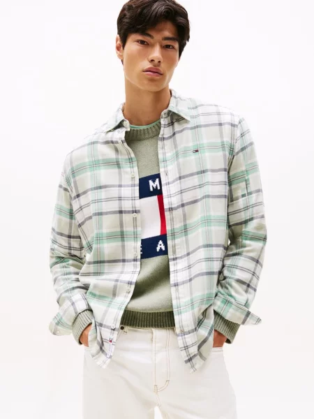 Tommy Jeans koszula casual Mężczyźni Regular Fit zielony|szary|biały w kratkę S biała