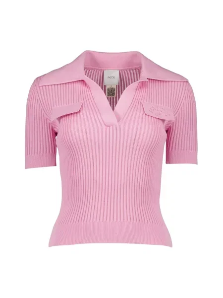 Prążkowany koszulka Patou z dekoltem w serek różowa