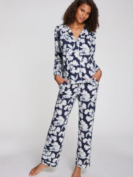 LASCANA Pijama bleumarin / verde pastel alb