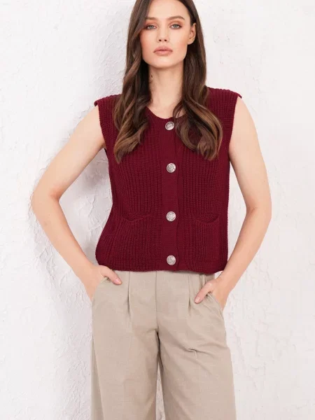 Trend Alaçatı Stili Vestă tricotată bordeaux roșu