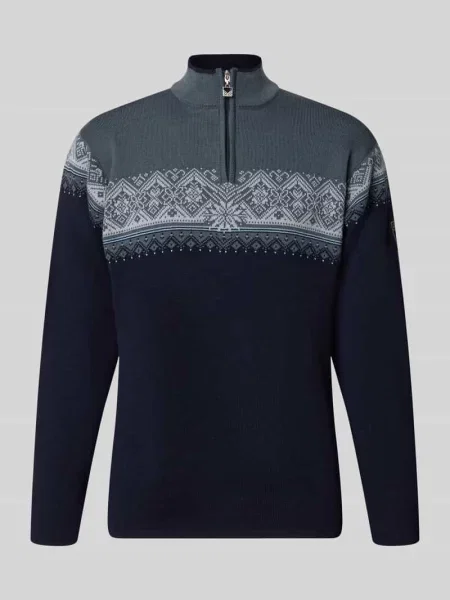 Sweter wełniany z kołnierzem zapinanym model Moritz' Dale Of Norway granatowy