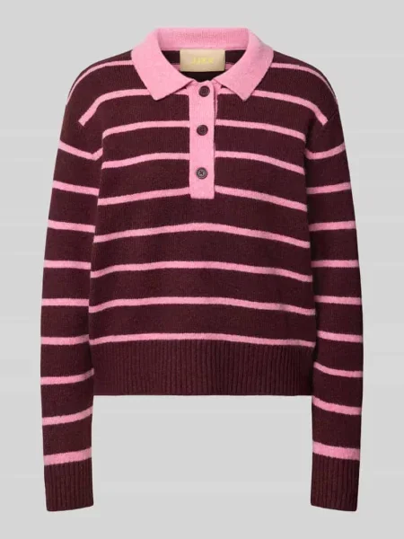 Sweter z dzianiny z kołnierzykiem polo model RUBY' Jjxx różowa