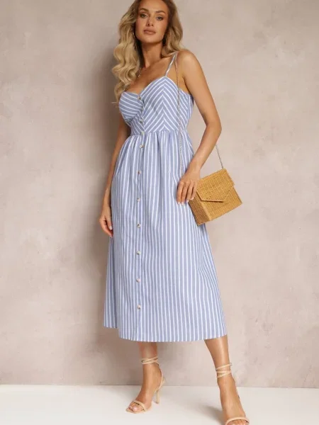 Rochie midi în dungi cu Eimam albastră