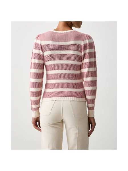Sweter Twinset w paski z paskiem beżowy