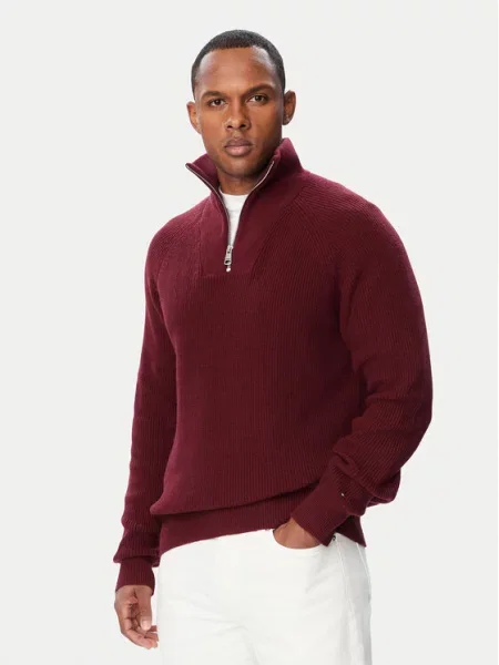 Tommy Hilfiger Pulover Fisherman Vișiniu