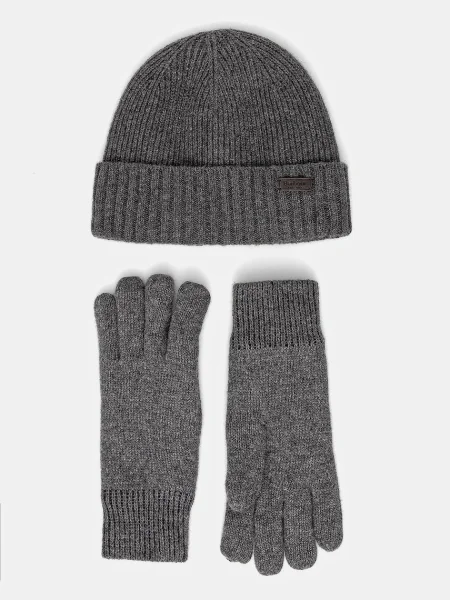 Barbour Set mănuși și căciulă Carlton gri