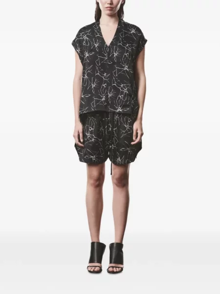 Bluza Thom Krom s printom s V-izrezom crna