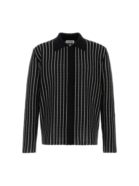 Dzianinowy sweter Jil Sander w paski z paskiem czarny