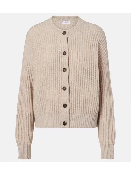 Cardigan Brunello Cucinelli de lână bej
