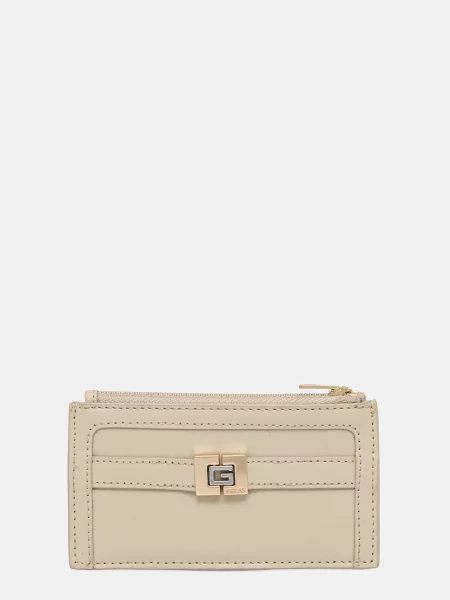Кожен портфейл Guess дамски бежово