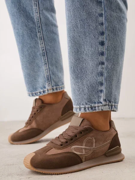 Sneakersy z Geometrycznym Wzorem z Boku Mehida brązowe