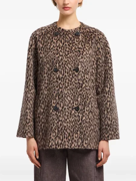 Płaszcz Emporio Armani z nadrukiem w panterkę dwurzędowy brązowy