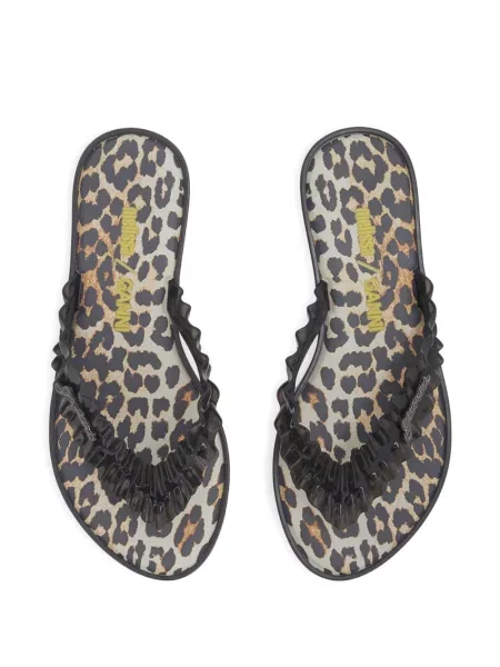 Șlapi Ganni cu imagine cu model leopard negru