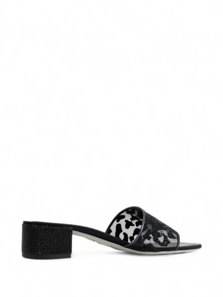 Stras sandale Rene Caovilla cu model leopard negru