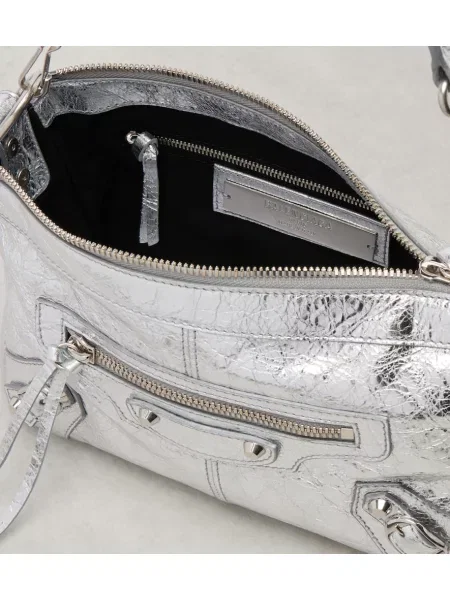 Kožená kožená taška Balenciaga strieborná