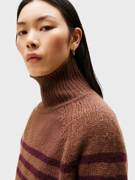 Вовняний смугастий светр Tommy Hilfiger чанкі коричневий