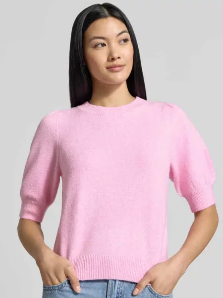 Sweter krój regular fit z bufiastymi rękawami Vero Moda różowy