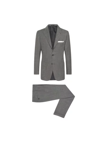 Garnitur Kiton wełniany w jodełkę szary