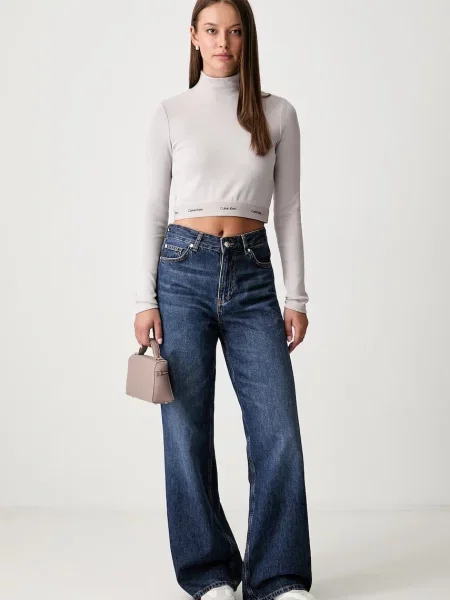 Tricou cu mânecă lungă Calvin Klein Jeans gri