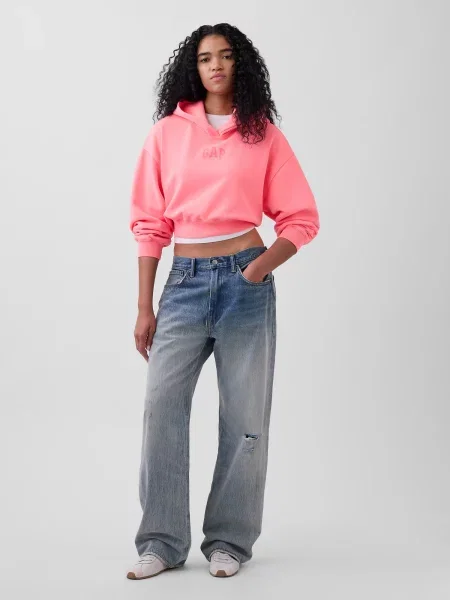 Bluza GAP Pg Cropped Po Hood Pink L biała