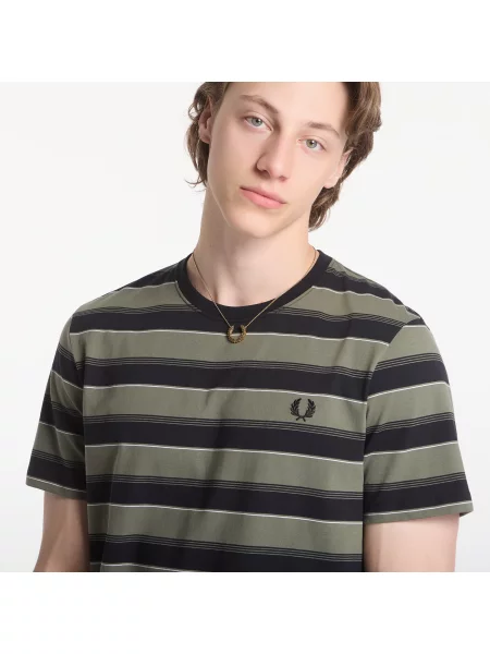 Fred Perry Tričko černá / khaki / bílá zelené