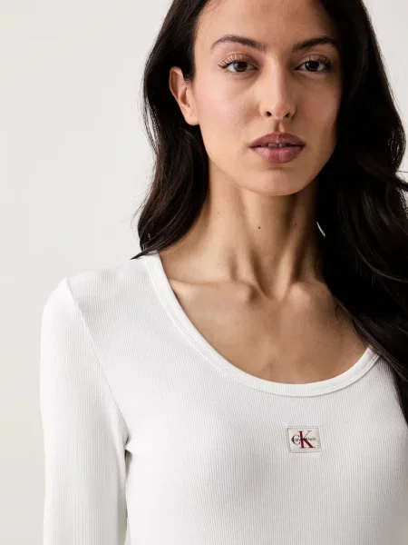 Calvin Klein Jeans блуза с дълги ръкави дамска от с бяло