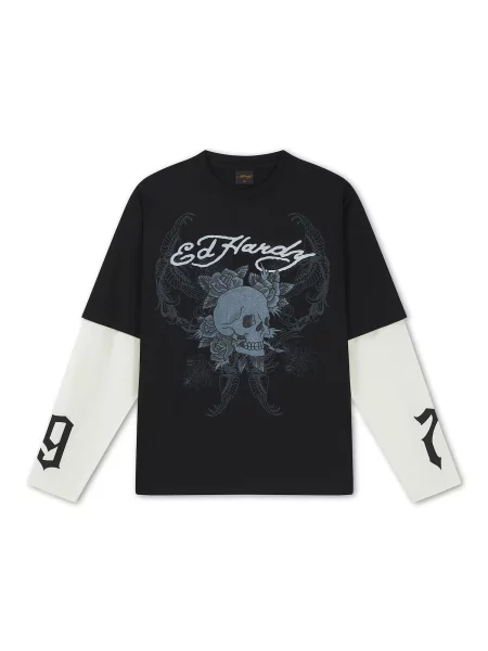 Ed Hardy Tricou Skull albastru porumbel / negru alb