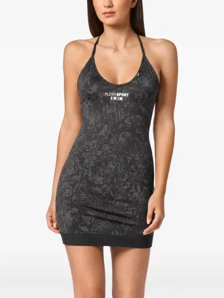 Rochie mini Plein Sport cu gât halter negru