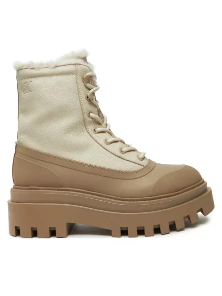 Calvin Klein Jeans Pohodni čevlji Flatform Lace Up Boot Padded bež