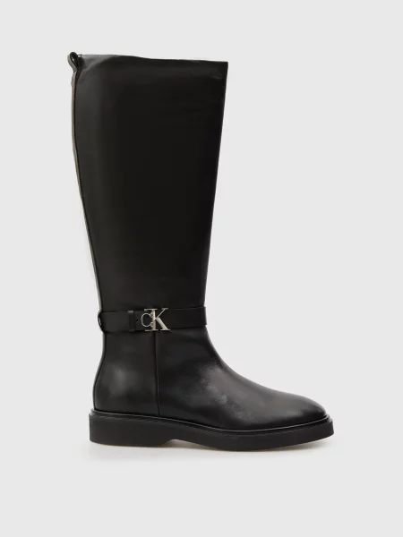 Шкіряні Чоботи Calvin Klein SQUARE HIGH BOOT LTH MG HDW чорний
