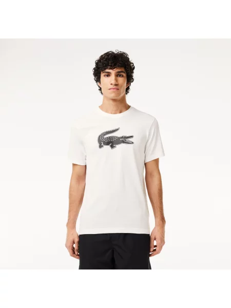 Lacoste Koszulka Sport Z Nadrukiem 3D Krokodyla Oddychająca biała