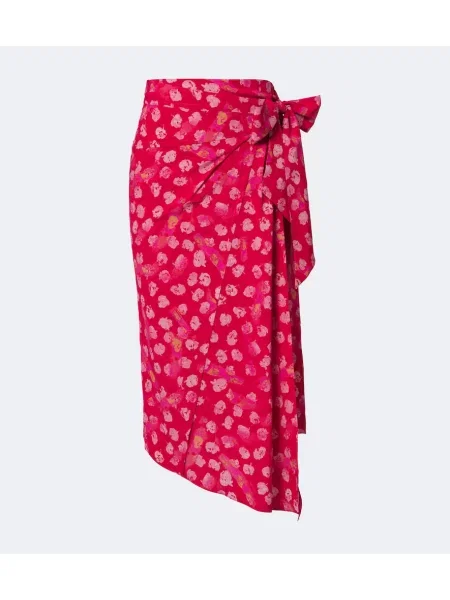 Fustă midi Isabel Marant de mătase cu model floral roșu