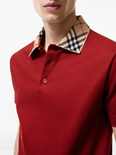 Карирана с яка поло тениска Burberry червено