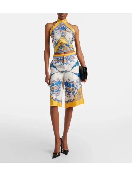 Bermude Gucci de mătase cu model floral galben