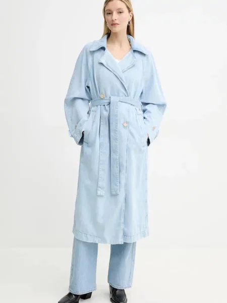 Дънково палто Marc O'Polo преходен модел с двуредно закопчаване синьо