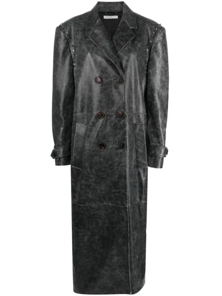 Kožený dvouřadý kabát Alessandra Rich šedý